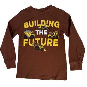 Copper Denim Boys 5 Long Sleeve Brown Shirt “Building The Future” Trucks